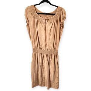 Talbots Women's Tan Cap Sleeve Elastic Waist Silk Dress Medium Petite